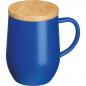 Preview: Doppelwandige Edelstahl-Tasse mit Bambusdeckel / 350ml / Farbe: blau