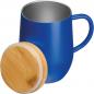 Preview: Doppelwandige Edelstahl-Tasse mit Bambusdeckel / 350ml / Farbe: blau