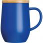 Preview: Doppelwandige Edelstahl-Tasse mit Bambusdeckel / 350ml / Farbe: blau