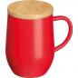 Preview: Doppelwandige Edelstahl-Tasse mit Bambusdeckel / 350ml / Farbe: rot