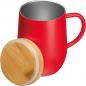 Preview: Doppelwandige Edelstahl-Tasse mit Bambusdeckel / 350ml / Farbe: rot