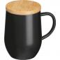 Preview: Doppelwandige Edelstahl-Tasse mit Bambusdeckel / 350ml / Farbe: schwarz