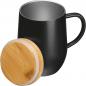 Preview: Doppelwandige Edelstahl-Tasse mit Bambusdeckel / 350ml / Farbe: schwarz