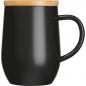 Preview: Doppelwandige Edelstahl-Tasse mit Bambusdeckel / 350ml / Farbe: schwarz