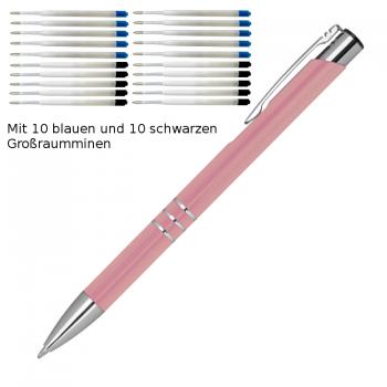 10 Kugelschreiber aus Metall / je 10 schwarze + blaue Minen / Farbe: rosé