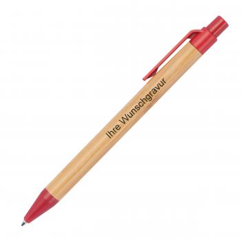 10 Kugelschreiber aus Weizenstroh und Bambus mit Gravur / Farbe: rot