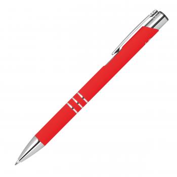10 Semi Gel-Kugelschreiber aus Metall / gummierte Oberfläche / Farbe: rot