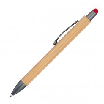 10 Touchpen Holzkugelschreiber aus Bambus / Stylusfarbe: rot