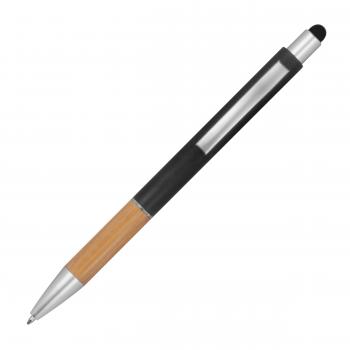 10 Touchpen Kugelschreiber / mit Bambusgriffzone / Farbe: schwarz