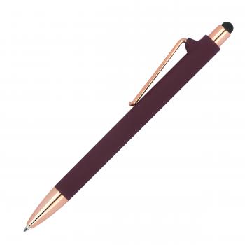 10 Touchpen-Kugelschreiber aus Metall / gummiert / Farbe: roségold-bordeaux