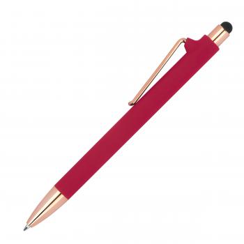 10 Touchpen-Kugelschreiber aus Metall / gummiert / Farbe: roségold-rot