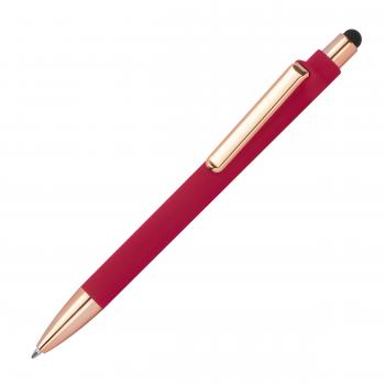10 Touchpen-Kugelschreiber aus Metall / gummiert / Farbe: roségold-rot