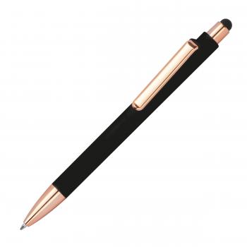 10 Touchpen-Kugelschreiber aus Metall / gummiert / Farbe: roségold-schwarz