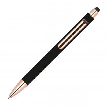 10 Touchpen-Kugelschreiber aus Metall / gummiert / Farbe: roségold-schwarz