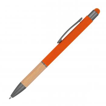 10 Touchpen Kugelschreiber mit Griffzone aus Bambus / Farbe: orange