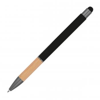 10 Touchpen Kugelschreiber mit Griffzone aus Bambus / Farbe: schwarz