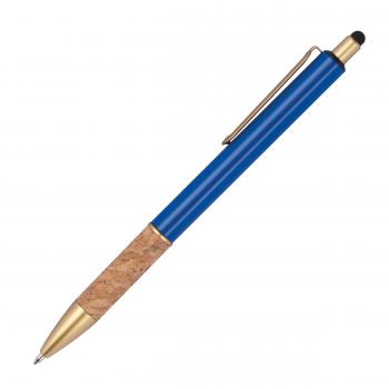 10 Touchpen Metall-Kugelschreiber mit Korkgriffzone / Farbe: blau