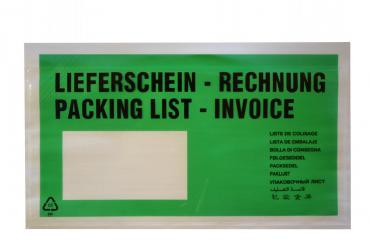 100 Lieferscheintaschen / DIN lang / "Lieferschein-Rechnung" / Farbe: grün