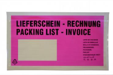 100 Lieferscheintaschen / DIN lang / "Lieferschein-Rechnung" / Farbe: pink