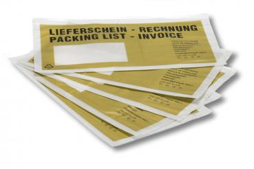 1000 Lieferscheintaschen / DIN lang / "Lieferschein-Rechnung" / Farbe: gold