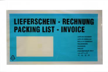 1000 Lieferscheintaschen / DIN lang / "Lieferschein-Rechnung" / Farbe: türkis
