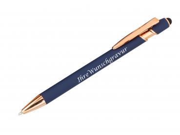 10x Touchpen-Kugelschreiber "Roségold" aus Metall mit Gravur / Farbe: blau