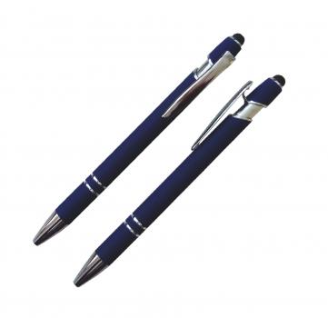 10x Touchpen-Kugelschreiber aus Metall / gummiert / Farbe: blau