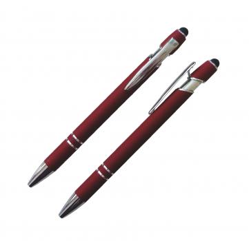 10x Touchpen-Kugelschreiber aus Metall / gummiert / Farbe: rot