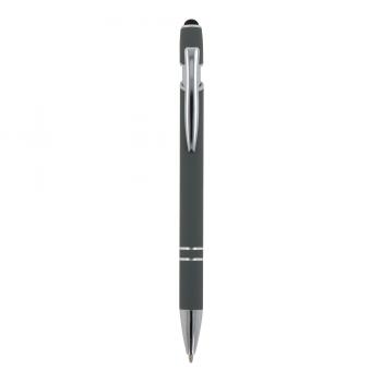 10x Touchpen Kugelschreiber mit Gravur / aus Metall / Soft-Touch / Farbe: grau