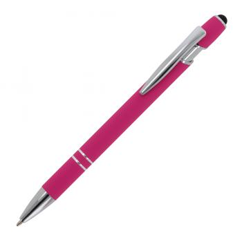 10x Touchpen Kugelschreiber mit Gravur / aus Metall / Soft-Touch / Farbe: pink