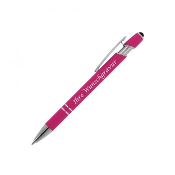 10x Touchpen Kugelschreiber mit Gravur / aus Metall / Soft-Touch / Farbe: pink