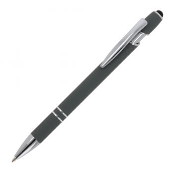 10x Touchpen Kugelschreiber mit Namensgravur - aus Metall - Soft-Touch - grau