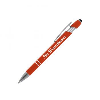 10x Touchpen Kugelschreiber mit Namensgravur - aus Metall - Soft-Touch - orange