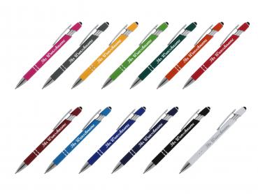 13x Metall-Touchpen Kugelschreiber mit Namensgravur - Soft-Touch - 13 Farben