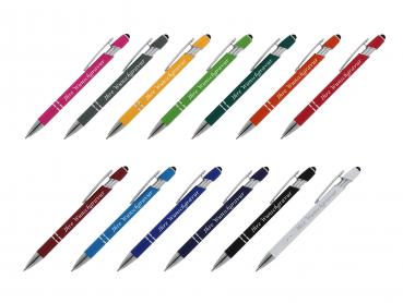 13x Touchpen Kugelschreiber mit Gravur / aus Metall / Soft-Touch / 13 Farben