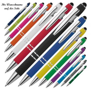 14 Touchpen Kugelschreiber aus Metall mit Namensgravur - mit Muster - 14 Farben