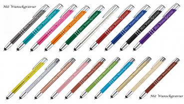 20 Touchpen Kugelschreiber aus Metall mit Gravur / 20 verschiedene Farben