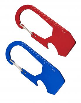 2x Schlüsselanhänger mit Karabinerhaken,Flaschenöffner,Lineal / je 1x rot + blau