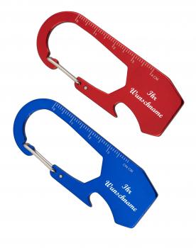 2x Schlüsselanhänger mit Namensgravur - mit Karabiner,Öffner,Lineal -1x rot+blau