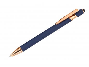 2x Touchpen-Kugelschreiber "Roségold" aus Metall / je 1x blau und grau