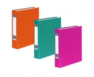 3x Ringbuch mit Rückenschild / DIN A5 / 2-Ring / je 1x orange, türkis und pink