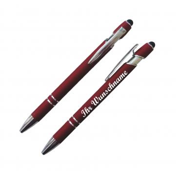 3x Touchpen-Kugelschreiber aus Metall mit Namensgravur - je 1x schwarz,rot,blau