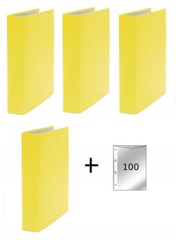 4x Ringbuch / DIN A5 / 2-Ring Ordner / Farbe: gelb + 100 Prospekthüllen