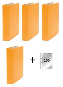 4x Ringbuch / DIN A5 / 2-Ring Ordner / Farbe: orange + 100 Prospekthüllen