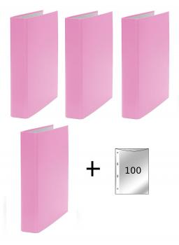 4x Ringbuch / DIN A5 / 2-Ring Ordner / Farbe: pink + 100 Prospekthüllen