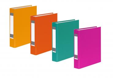 4x Ringbuch mit Rückenschild / DIN A5 / 2-Ring / je 1x gelb,orange,türkis,pink