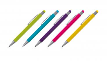 5 Touchpen Kugelschreiber / aus Metall / je 1x pink,lila,hellblau,hellgrün,gelb