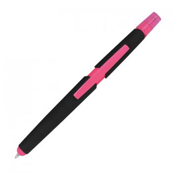 5 Touchpen Kugelschreiber mit Textmarker und Touchfunktion / Farbe: pink