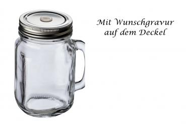 5x Glaskrug mit Gravur / mit Metalldeckel / 450ml