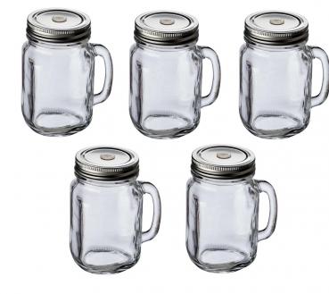 5x Glaskrug mit Metalldeckel / 450ml